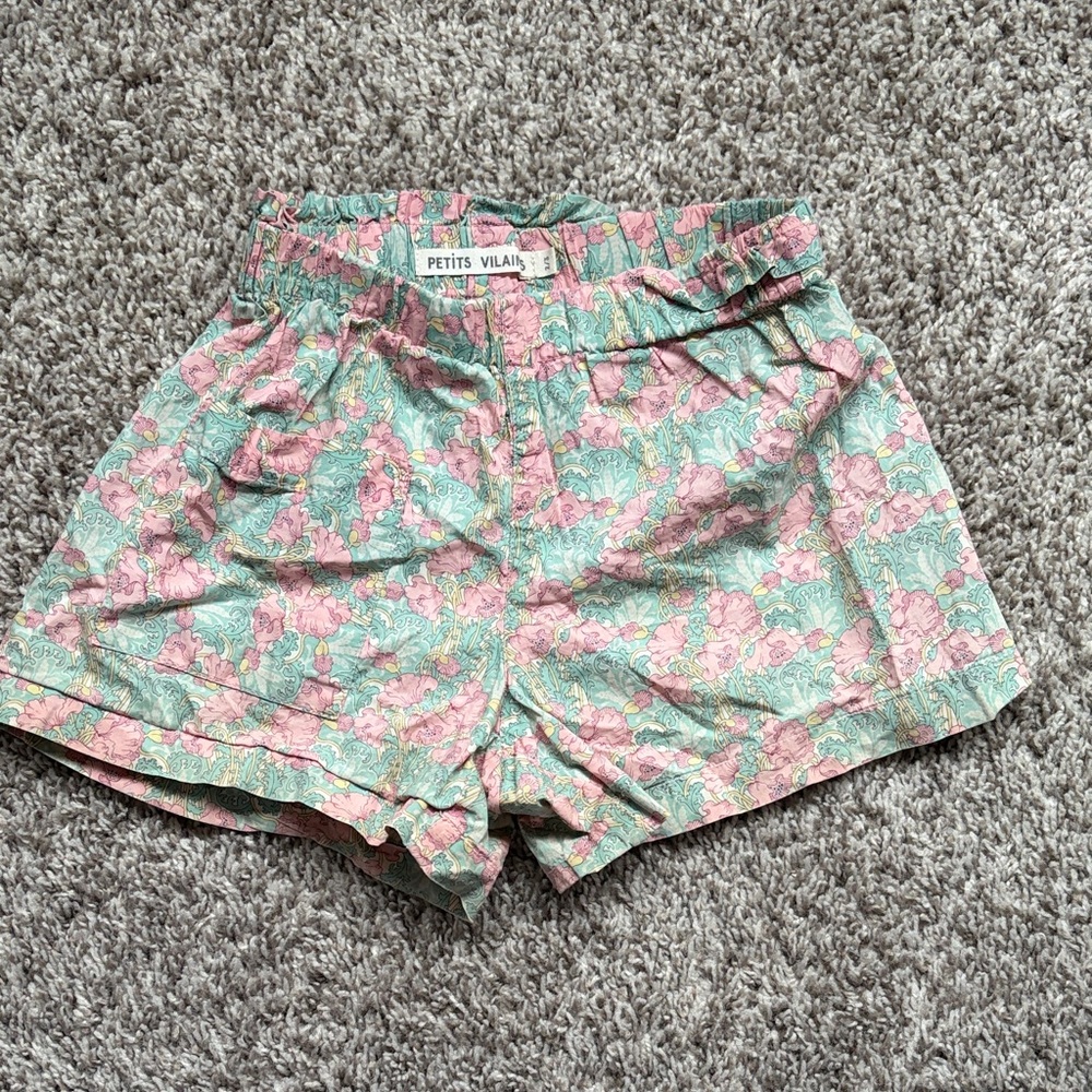 Floral girls linen Shorts - Pink and Green